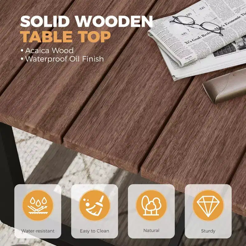 HAPPATIO 7 Piece Patio Dining Set Outdoor, 6 Wicker Chairs with Aluminum Frame and Olefin Cushions, Wooden Dining Table for Backyard Garden Porch