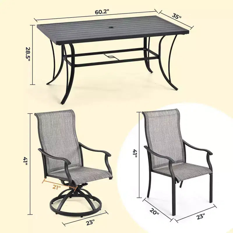 HAPPATIO 7 Piece Patio Dining Set,Outdoor Dining Set,2 Swivel Dining Chairs,4 Leg Dining Chairs,Textilene Furniture Set for Patio,Yard,Pool