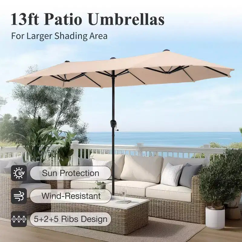 Captiva Designs 8pc Patio Dining Slat-top Steel Table & Aluminum Stackable Chairs & Market Umbrella