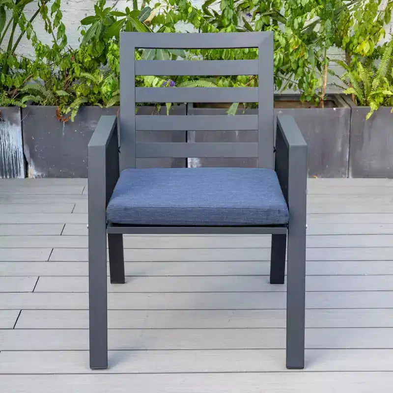LesiureMod Chelsea 7 PCS Patio Dining Set - Outdoor Aluminum Dining Table with Umbrella Hole and Arm Chairs with Cushion