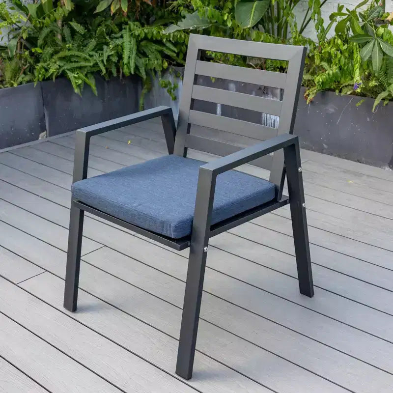 LesiureMod Chelsea 7 PCS Patio Dining Set - Outdoor Aluminum Dining Table with Umbrella Hole and Arm Chairs with Cushion