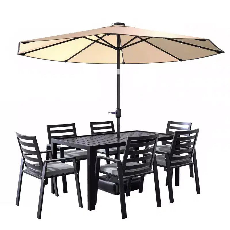 LesiureMod Chelsea 7 PCS Patio Dining Set - Outdoor Aluminum Dining Table with Umbrella Hole and Arm Chairs with Cushion