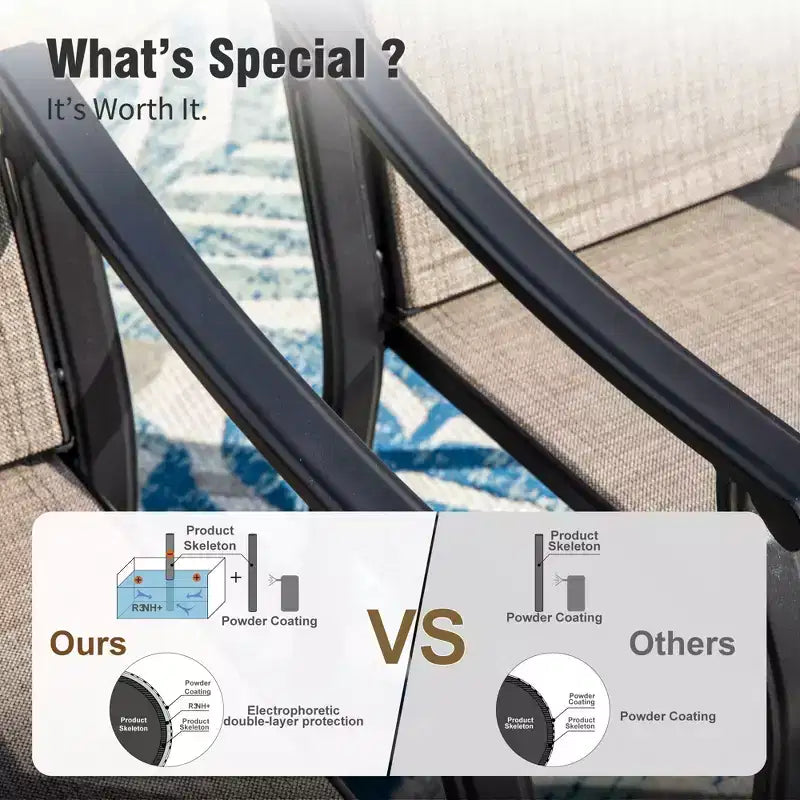 Captiva Designs 5pc Outdoor Patio Slat-top Black Round Dining Steel Table & Steel Frame Sling Chairs