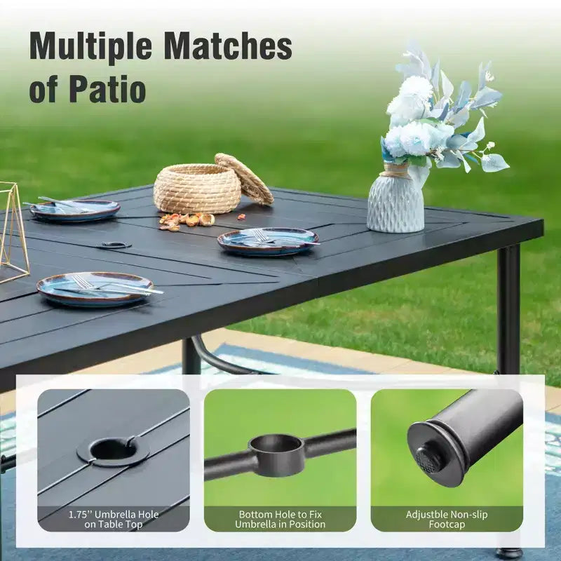 Captiva Designs 7pc Outdoor Patio Slat-top Dining Steel Table & Rattan Chairs with Removable Cushions