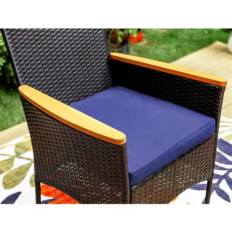 Captiva Designs 7pc Outdoor Patio Slat-top Dining Steel Table & Rattan Chairs with Removable Cushions
