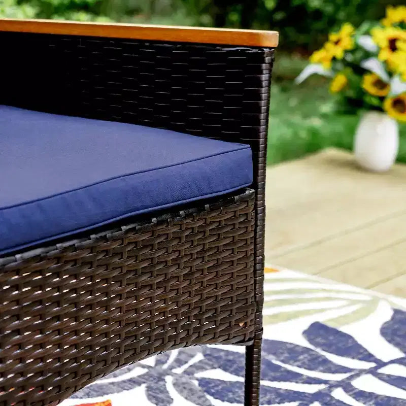 Captiva Designs 7pc Outdoor Patio Slat-top Dining Steel Table & Rattan Chairs with Removable Cushions