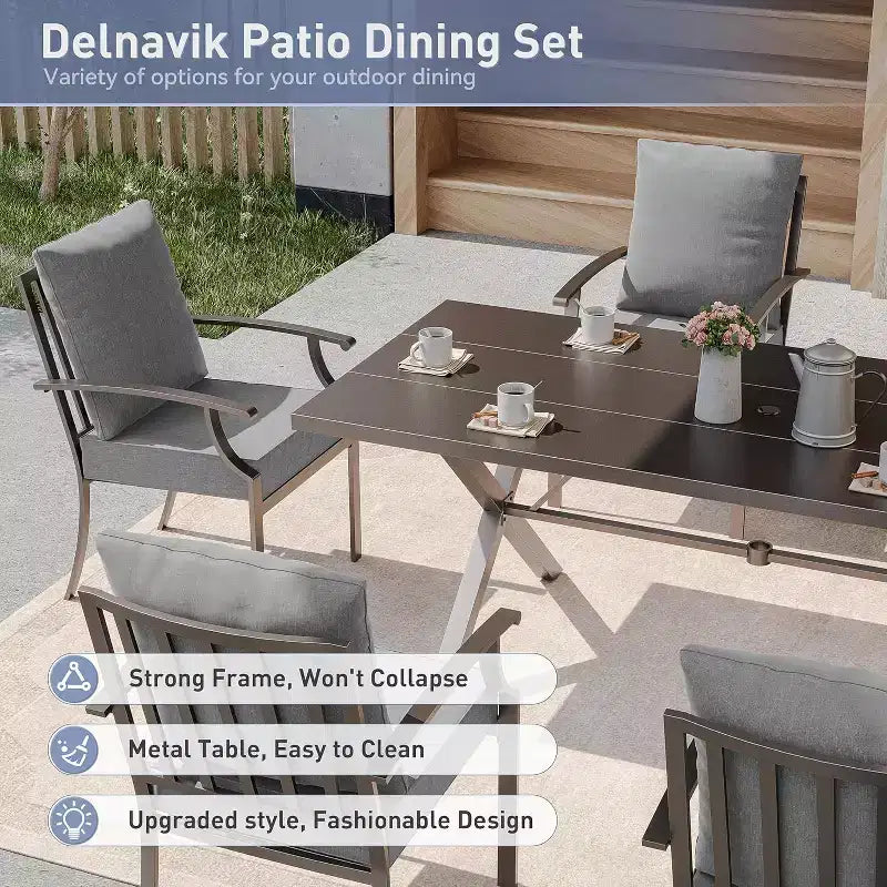 ALAULM 16 Piece Patio Dining Set Outdoor Furniture, Metal Patio Furniture Set 14 Fixed Chairs and 2 Large Tables with Umbrella for Garden