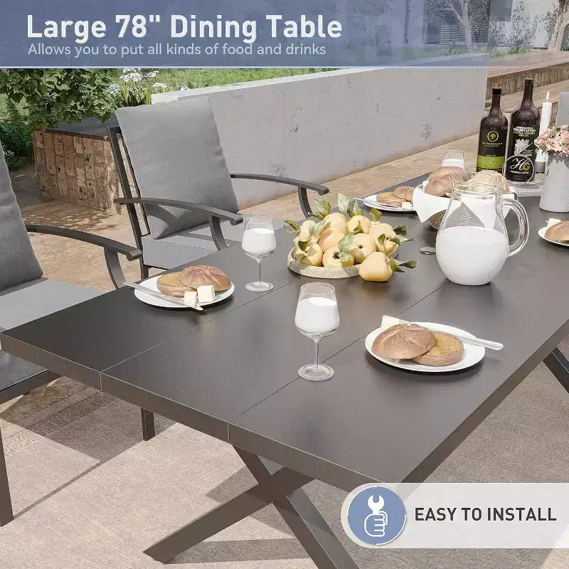 ALAULM 16 Piece Patio Dining Set Outdoor Furniture, Metal Patio Furniture Set 14 Fixed Chairs and 2 Large Tables with Umbrella for Garden