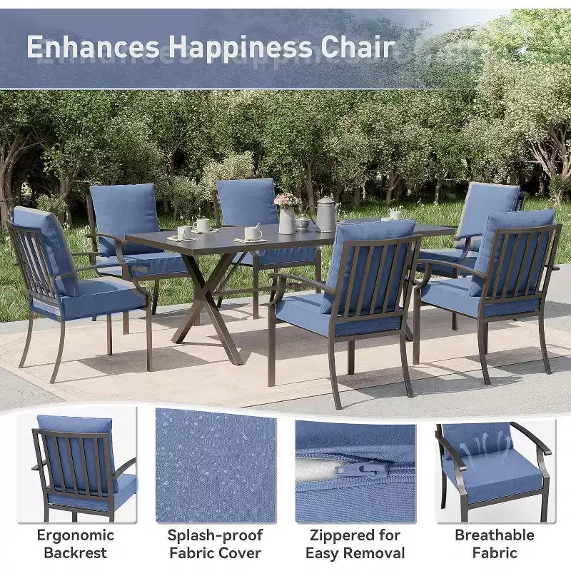 ALAULM 16 Piece Patio Dining Set Outdoor Furniture, Metal Patio Furniture Set 14 Fixed Chairs and 2 Large Tables with Umbrella for Garden