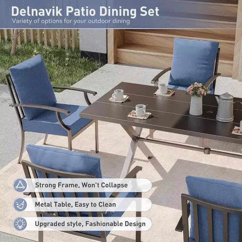 ALAULM 16 Piece Patio Dining Set Outdoor Furniture, Metal Patio Furniture Set 14 Fixed Chairs and 2 Large Tables with Umbrella for Garden