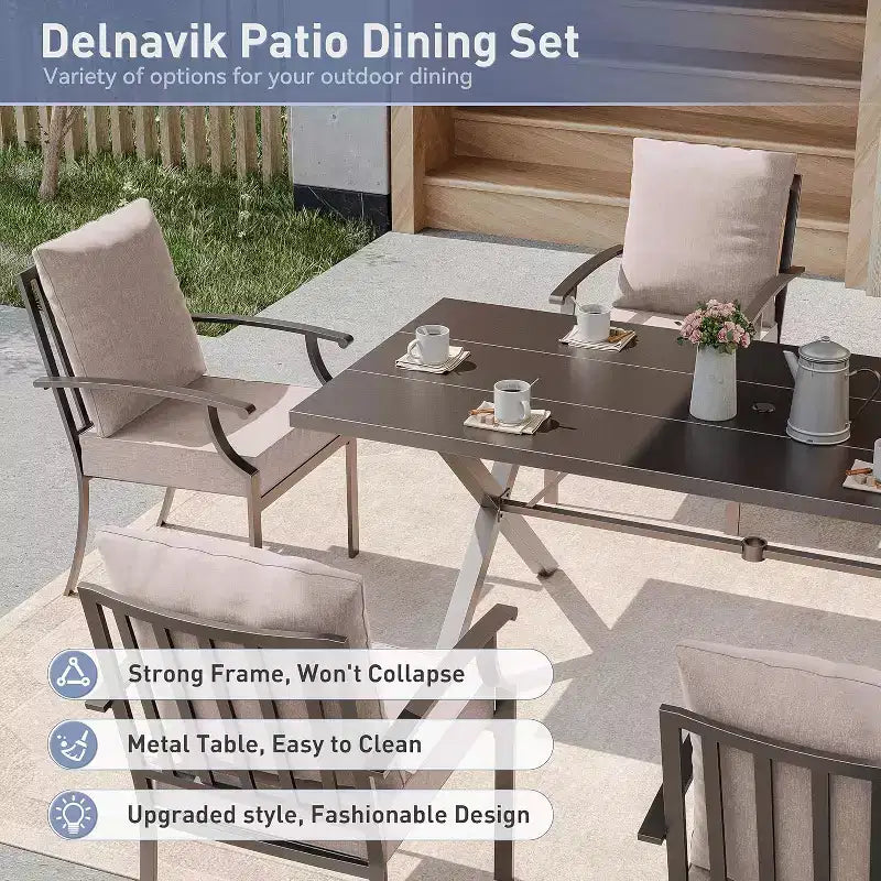 ALAULM 16 Piece Patio Dining Set Outdoor Furniture, Metal Patio Furniture Set 14 Fixed Chairs and 2 Large Tables with Umbrella for Garden