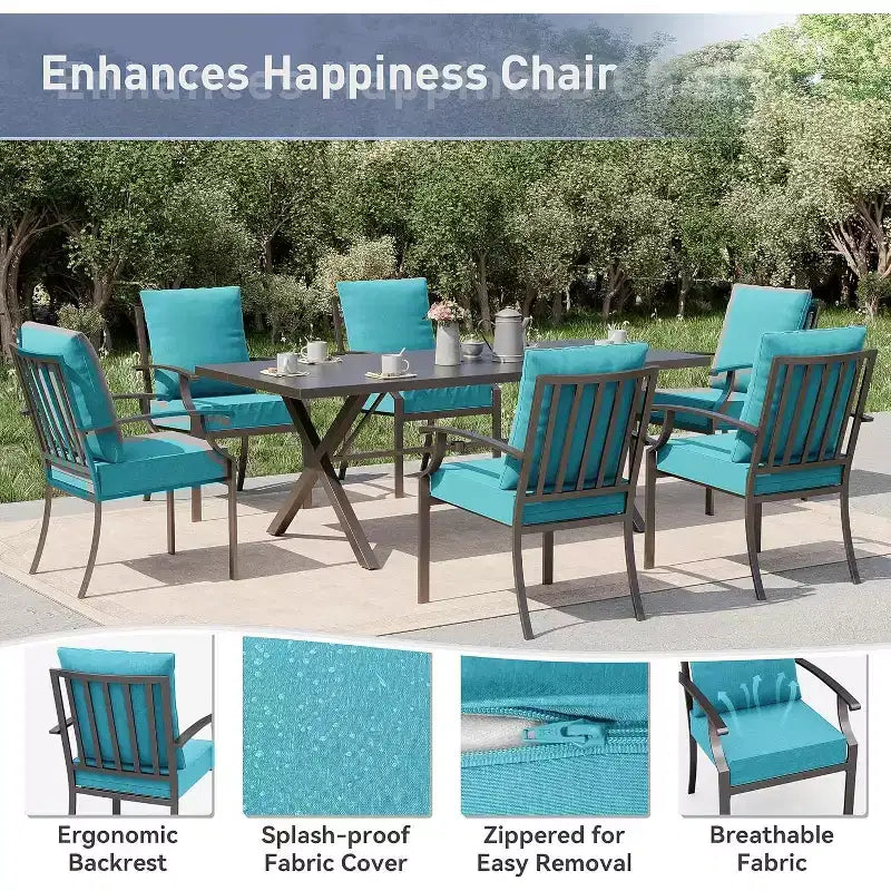 ALAULM 16 Piece Patio Dining Set Outdoor Furniture, Metal Patio Furniture Set 14 Fixed Chairs and 2 Large Tables with Umbrella for Garden