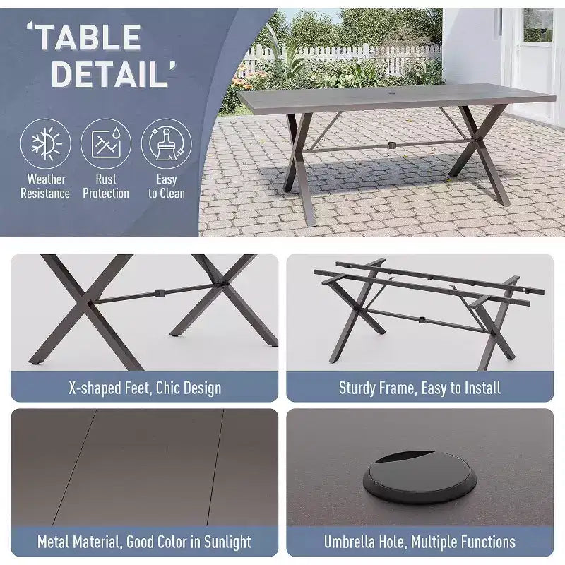 ALAULM 16 Piece Patio Dining Set Outdoor Furniture, Metal Patio Furniture Set 14 Fixed Chairs and 2 Large Tables with Umbrella for Garden