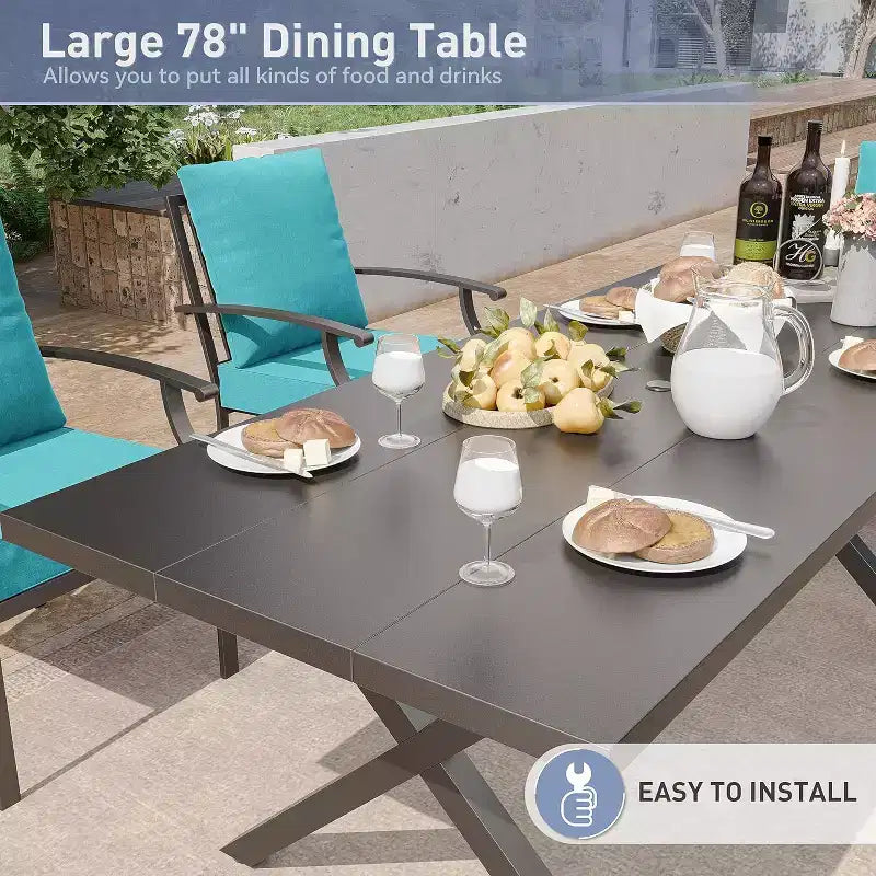 ALAULM 16 Piece Patio Dining Set Outdoor Furniture, Metal Patio Furniture Set 14 Fixed Chairs and 2 Large Tables with Umbrella for Garden