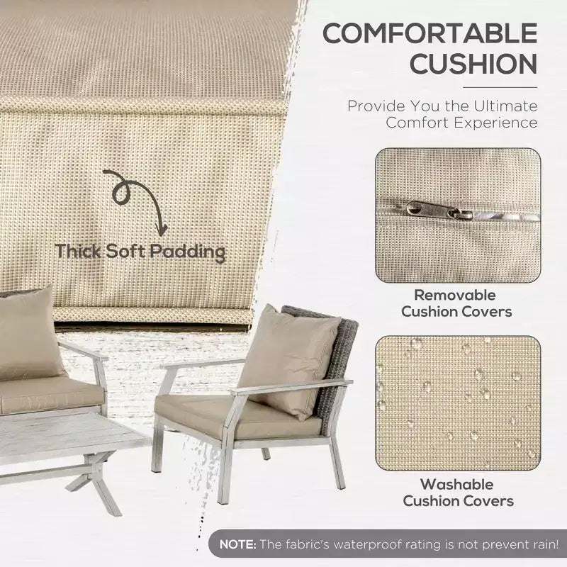 4 Pieces Patio Furniture Set with Cushions, Outdoor Wicker Conversation Sofa Sets, Aluminum Frame Sofa Sets for Backyard, Poolside, Garden