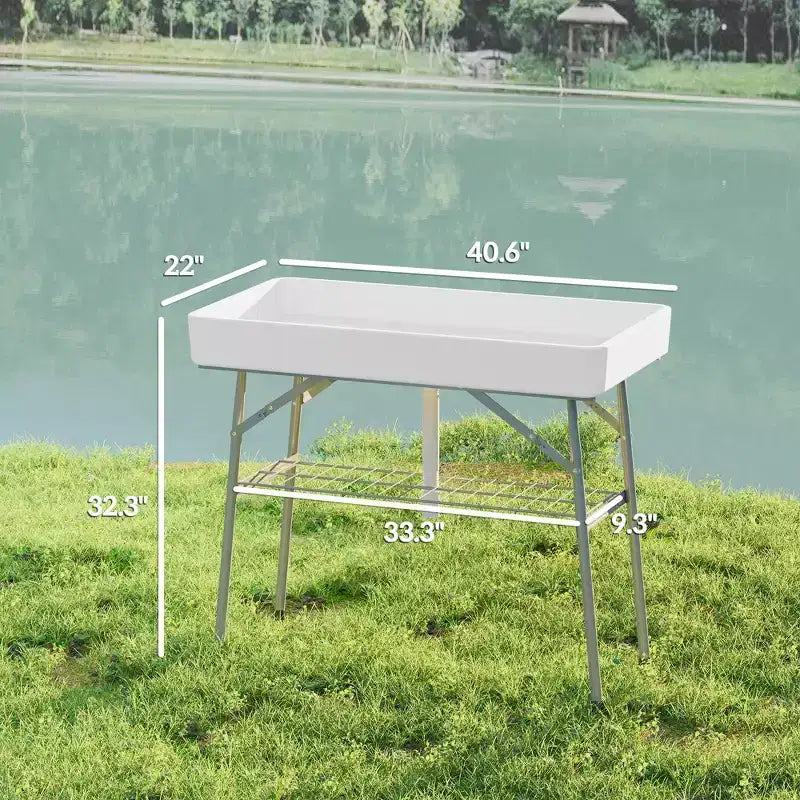 3.4ft Folding Ice Cooler Table with Drain, Fill and Chill Table Outdoor Table Cooler with Storage Shelf, Drink Cooler for Parties Picnic BBQ