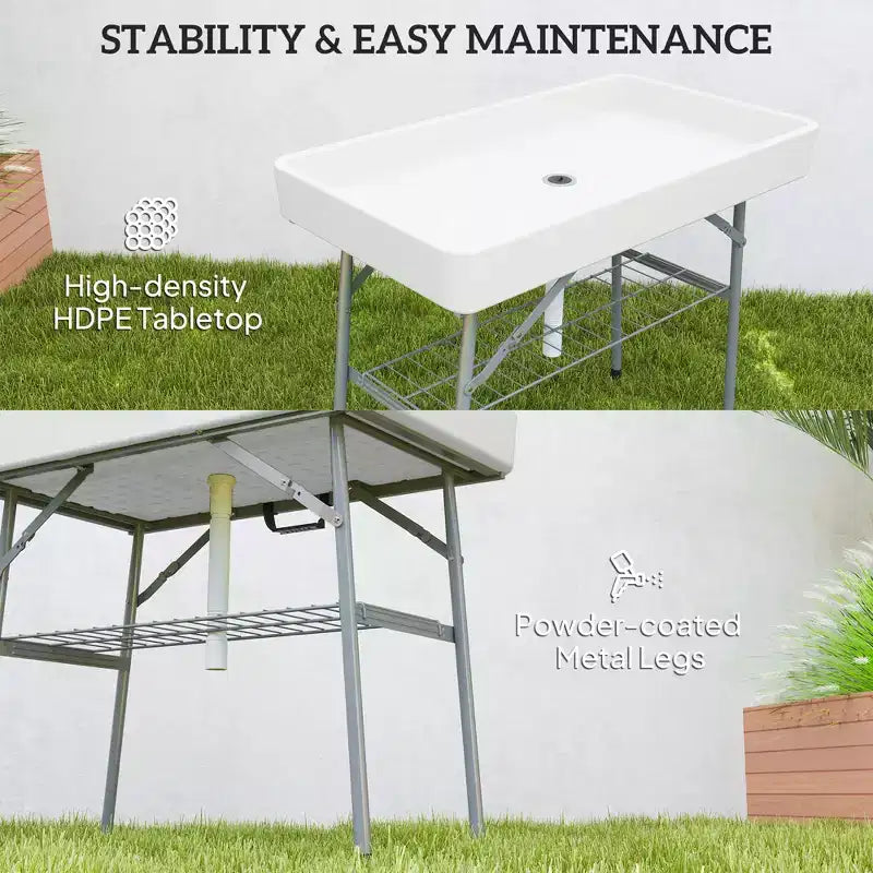 3.4ft Folding Ice Cooler Table with Drain, Fill and Chill Table Outdoor Table Cooler with Storage Shelf, Drink Cooler for Parties Picnic BBQ