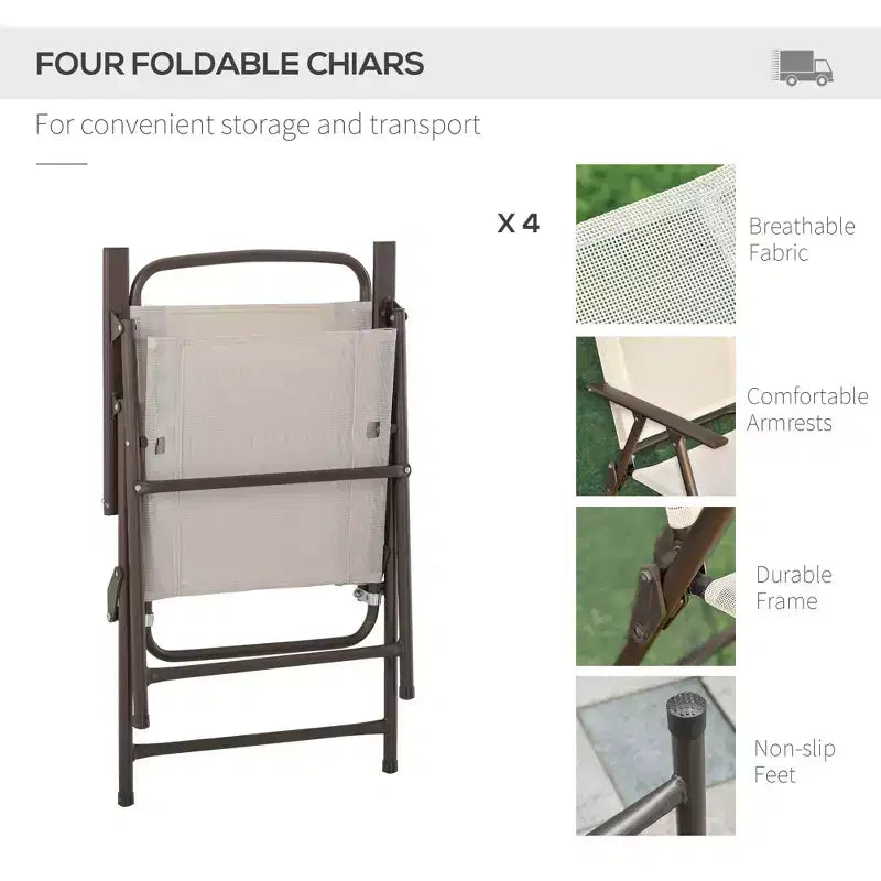 6 Piece Patio Dining Set for 4 with Umbrella, Outdoor Table and Chairs with 4 Folding Dining Chairs & Round Glass Table
