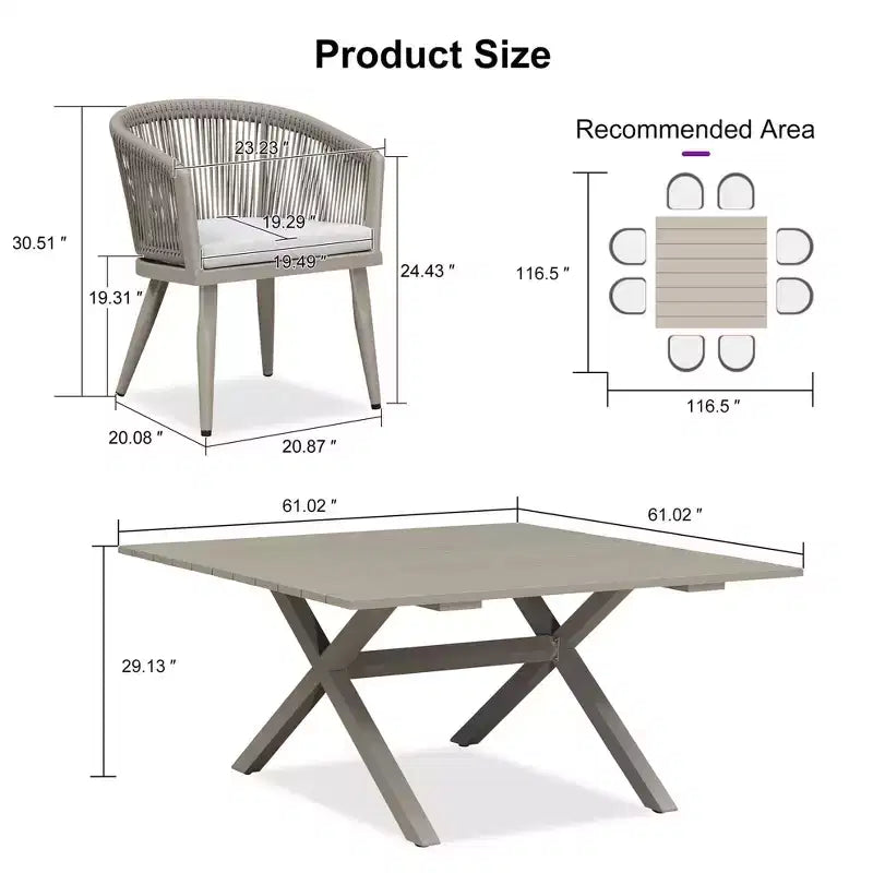 PURPLE LEAF Patio Dining Set All-Weather Wicker Aluminium Outdoor Table and Chairs Set for Backyard Decor Kitchen Modern Furniture Set