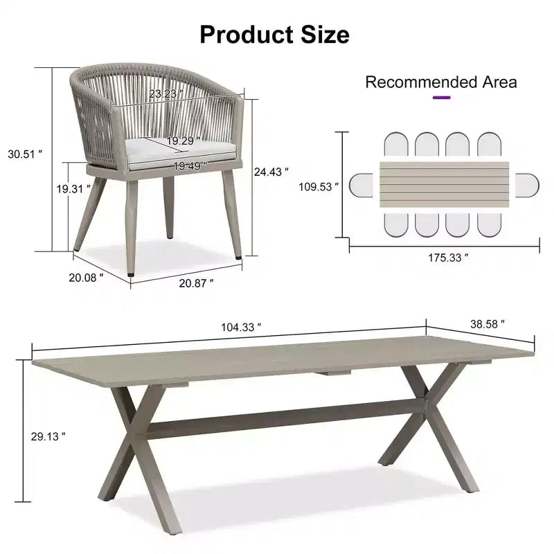 PURPLE LEAF Patio Dining Set All-Weather Wicker Aluminium Outdoor Table and Chairs Set for Backyard Decor Kitchen Modern Furniture Set
