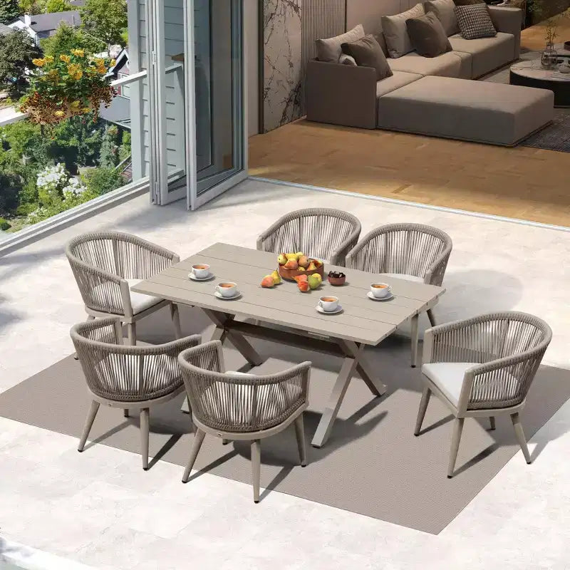 PURPLE LEAF Patio Dining Set All-Weather Wicker Aluminium Outdoor Table and Chairs Set for Backyard Decor Kitchen Modern Furniture Set