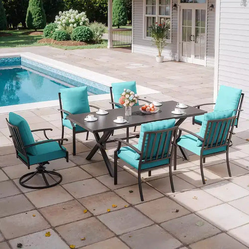 ALAULM 7PCS Patio Dining Set Outdoor Furniture w/2 Swivel Chairs&4 Fixed Chairs, Metal Patio Furniture Set 6 Chairs&Large Table w/Umbrella hole