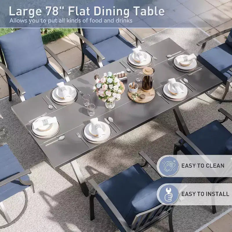 ALAULM 7PCS Patio Dining Set Outdoor Furniture w/2 Swivel Chairs&4 Fixed Chairs, Metal Patio Furniture Set 6 Chairs&Large Table w/Umbrella hole