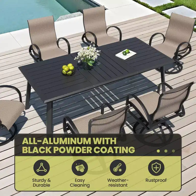 Crestlive Products Aluminum Outdoor Dining sets Patio Dining Table with Classic Round Armchairs for 6-10 People Outside