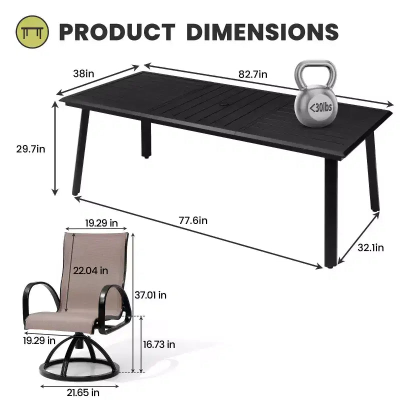Crestlive Products Aluminum Outdoor Dining sets Patio Dining Table with Classic Round Armchairs for 6-10 People Outside