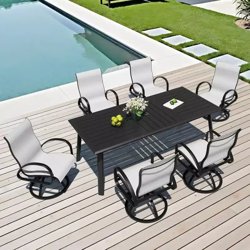 Crestlive Products Aluminum Outdoor Dining sets Patio Dining Table with Classic Round Armchairs for 6-10 People Outside