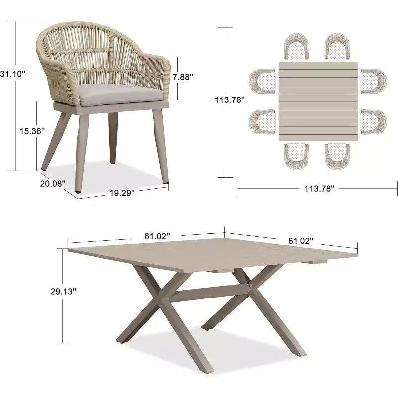 PURPLE LEAF Patio Dining Set with Outdoor Aluminium Dining Table and Woven Rattan Chairs Modern Furniture Set for Garden Yard Indoor Decor, Champagne