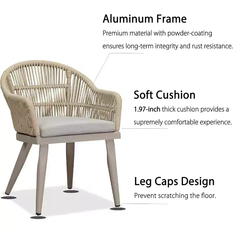 PURPLE LEAF Patio Dining Set with Outdoor Aluminium Dining Table and Woven Rattan Chairs Modern Furniture Set for Garden Yard Indoor Decor, Champagne