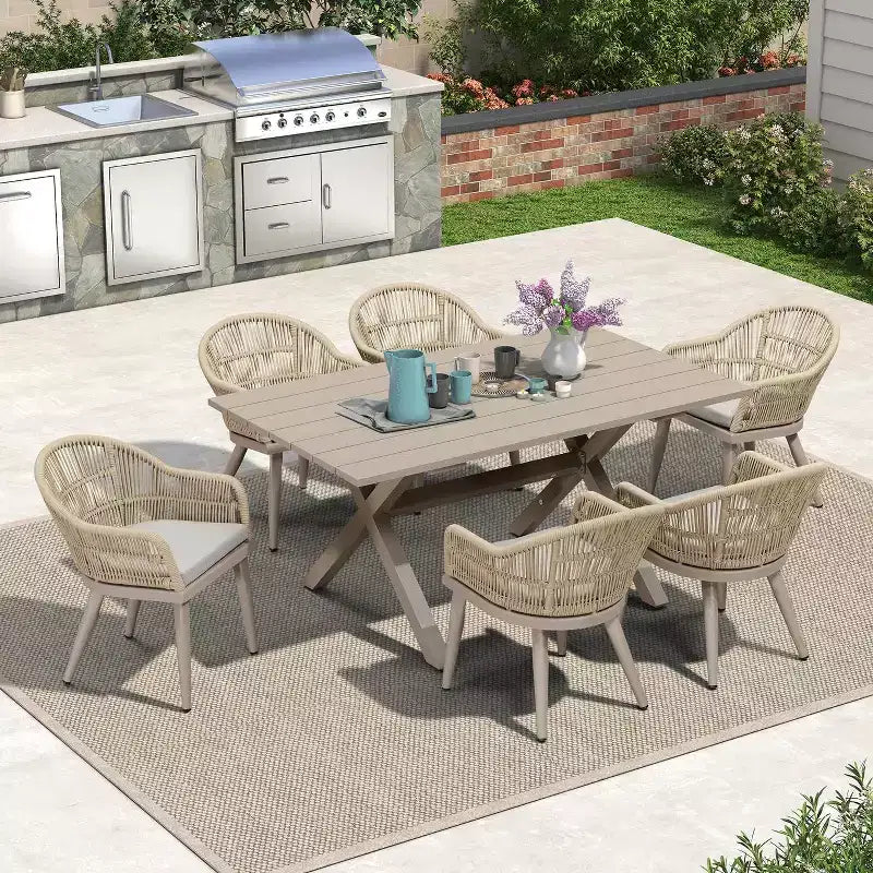 PURPLE LEAF Patio Dining Set with Outdoor Aluminium Dining Table and Woven Rattan Chairs Modern Furniture Set for Garden Yard Indoor Decor, Champagne