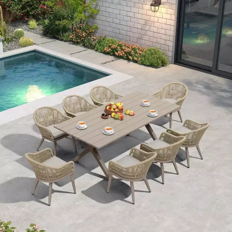 PURPLE LEAF Patio Dining Set with Outdoor Aluminium Dining Table and Woven Rattan Chairs Modern Furniture Set for Garden Yard Indoor Decor, Champagne