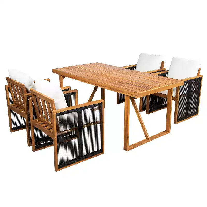 Christopher Knight Home Reina Ensemble repas d'extérieur moderne 5 pièces en bois d'acacia avec corde tressée à la main
