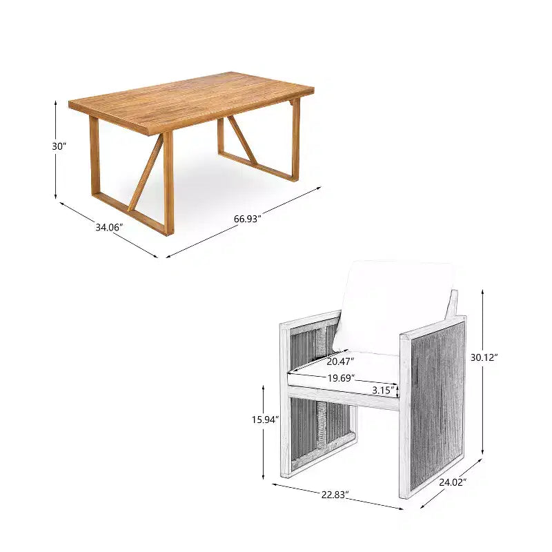 Christopher Knight Home Reina Ensemble repas d'extérieur moderne 5 pièces en bois d'acacia avec corde tressée à la main
