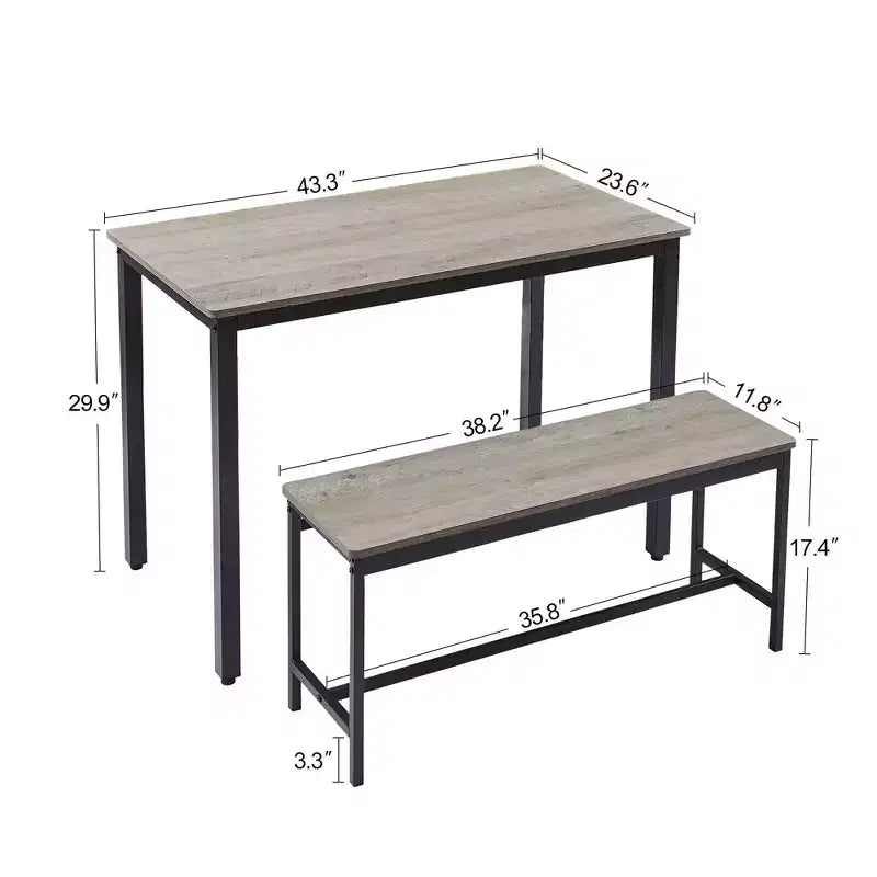 3 Piece Dining Table Set, Dining Room Table Set with 2 17.4 h Benches, Steel Frames, Industrial Bar Table Set, Dining Table Set