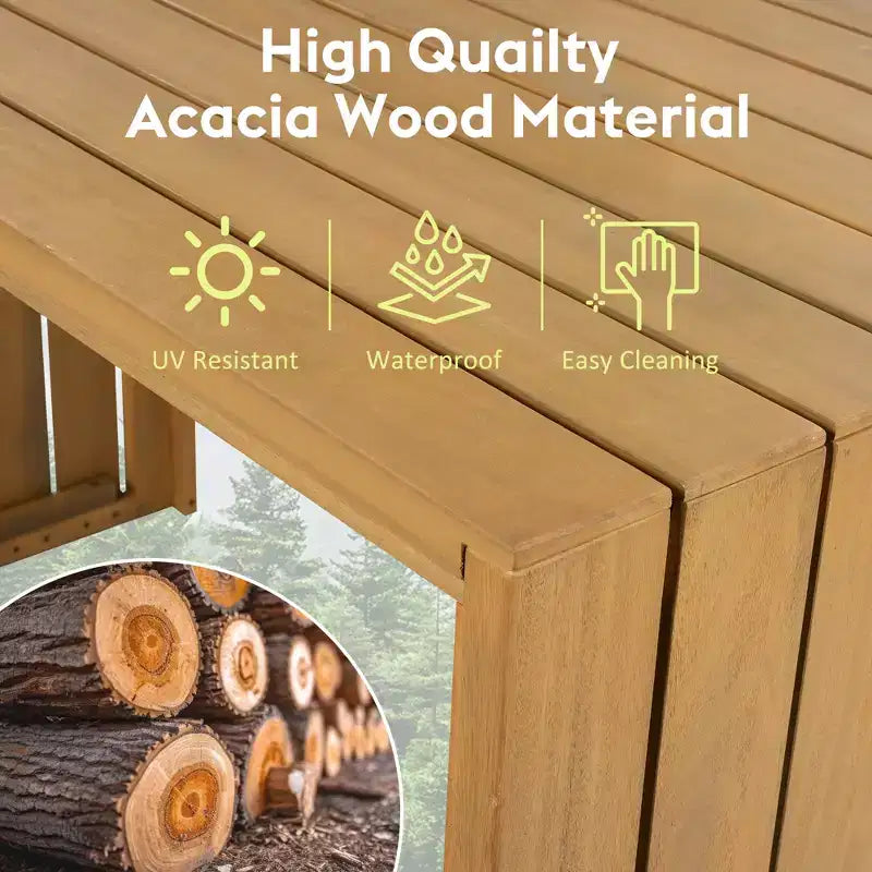 CLIHOME 5 Piece Outdoor Bar Set, Patio Acacia Wood Bar Height Table & Four Stools with Cushions, Wood Dining Bar Set