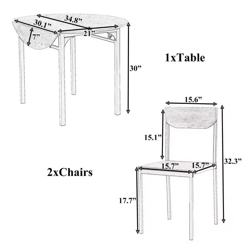 MAYEERTY Ensemble de salle à manger rond 3 pièces avec plateau à rabat, cadre noir, finition marron rustique, avec 2 chaises pour petits espaces