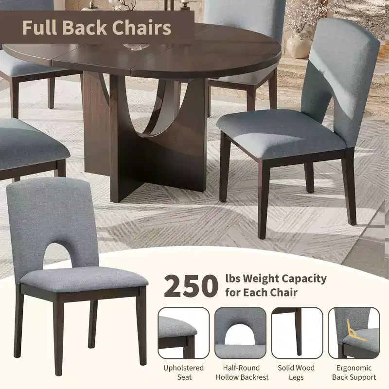 MAYEERTY Ensemble de table à manger ronde moderne extensible 5 pièces, ensemble de table pour petit espace avec rallonge de 16,2, expresso + gris