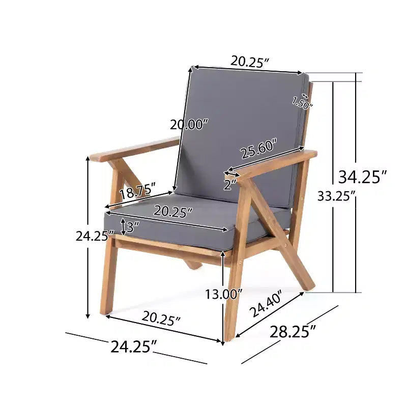 MAYEERTY 4-Piece Acacia Wood Patio Chat Set, Gray Water Resistant Cushions
