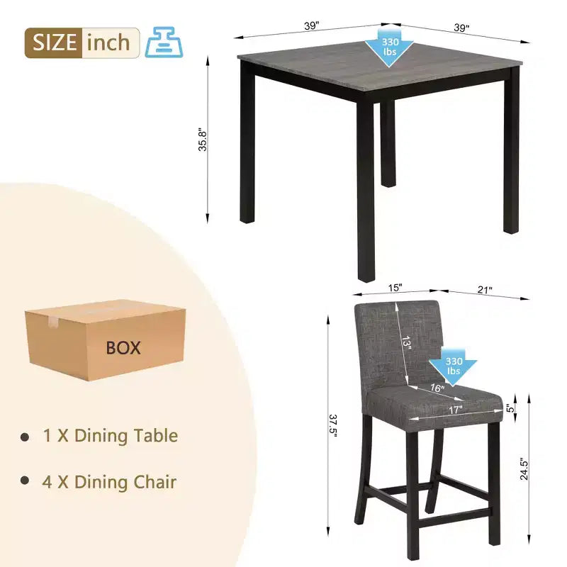 MAYEERTY 6-Piece Wooden Dining Set, 4 Chairs & Bench for 6, Light Grey & Black Two Tone