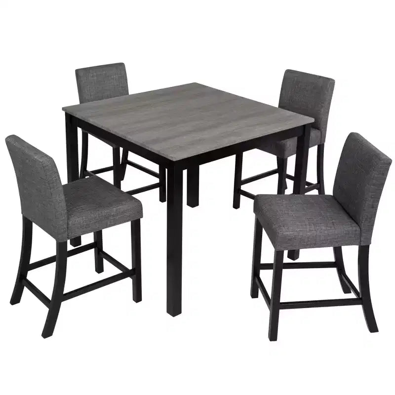 MAYEERTY 6-Piece Wooden Dining Set, 4 Chairs & Bench for 6, Light Grey & Black Two Tone