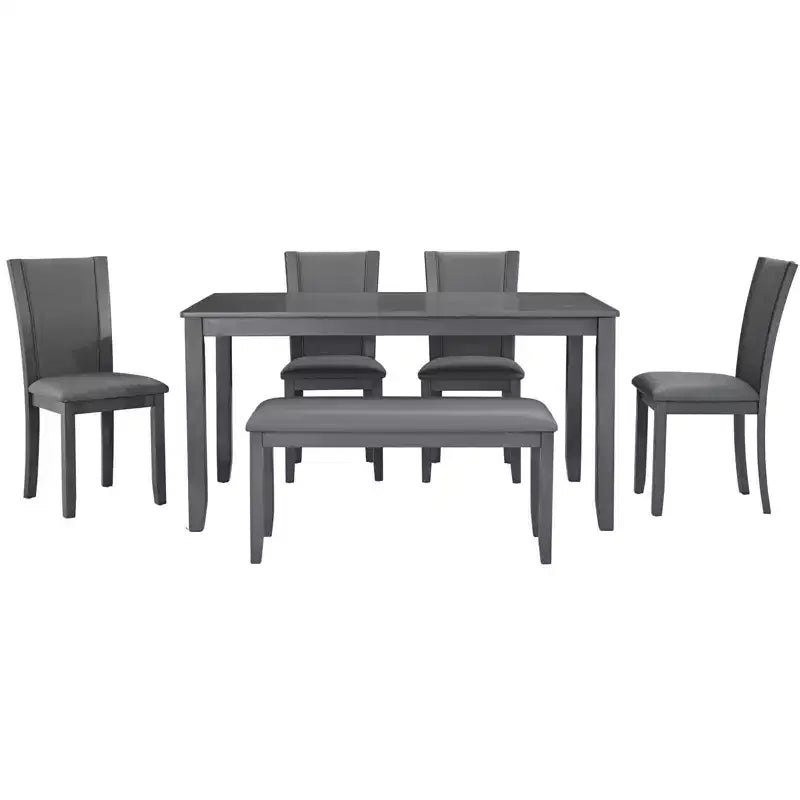 MAYEERTY Ensemble table à manger moderne 6 pièces, Table en bois avec 4 chaises et un banc, Gris