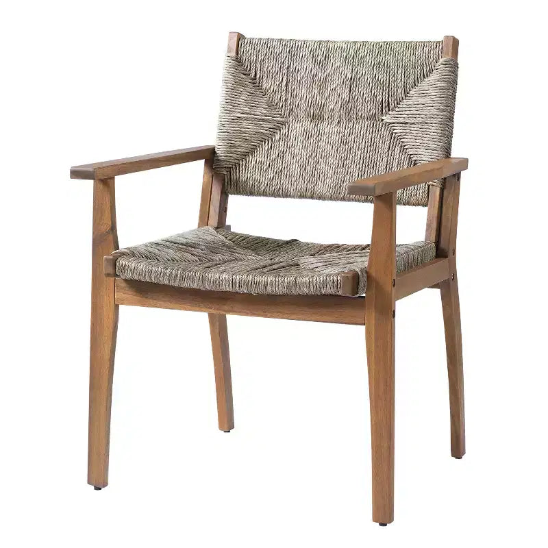 Christopher Knight Home Nan Farmhouse 5 Piece Outdoor Acacia Wood Dining Set with 4 Wicker Armchairs