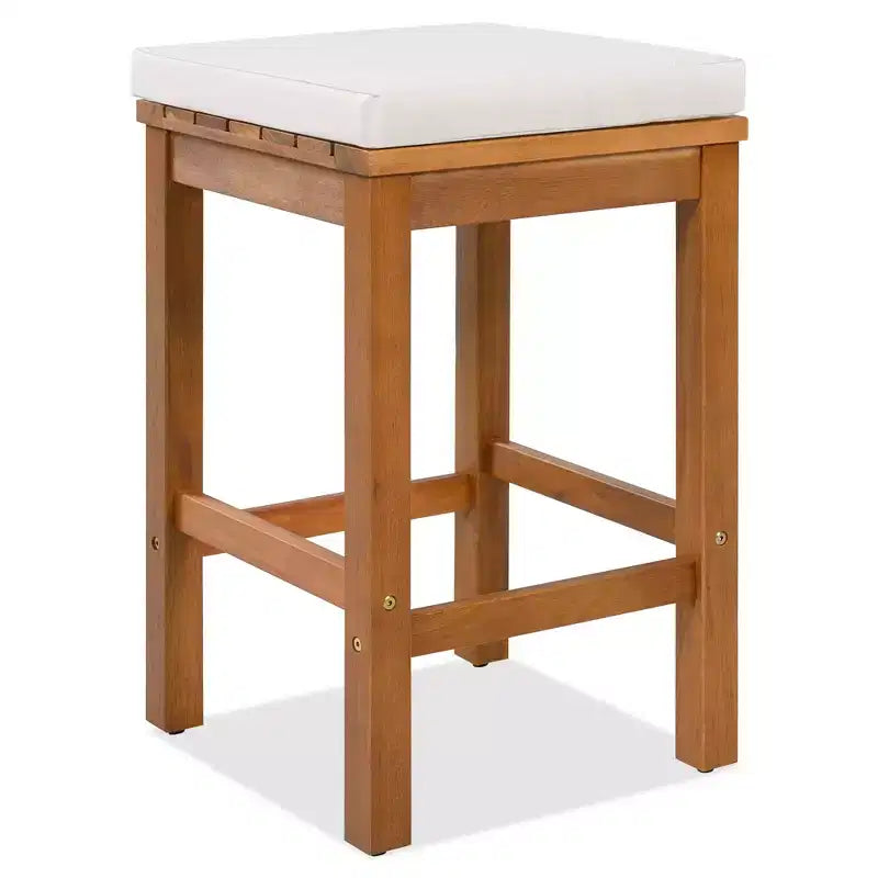 GDFStudio Mason Patio Modern Acacia Wood 5-Piece Bar Height Table Set with 4 Cushioned Stools