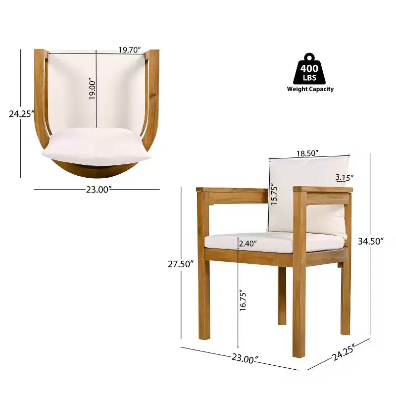 Christopher Knight Home Bora Modern 3 Piece Patio Dining Set with Lightweight Concrete End Table and 2 Acacia Rope Arm Chairs