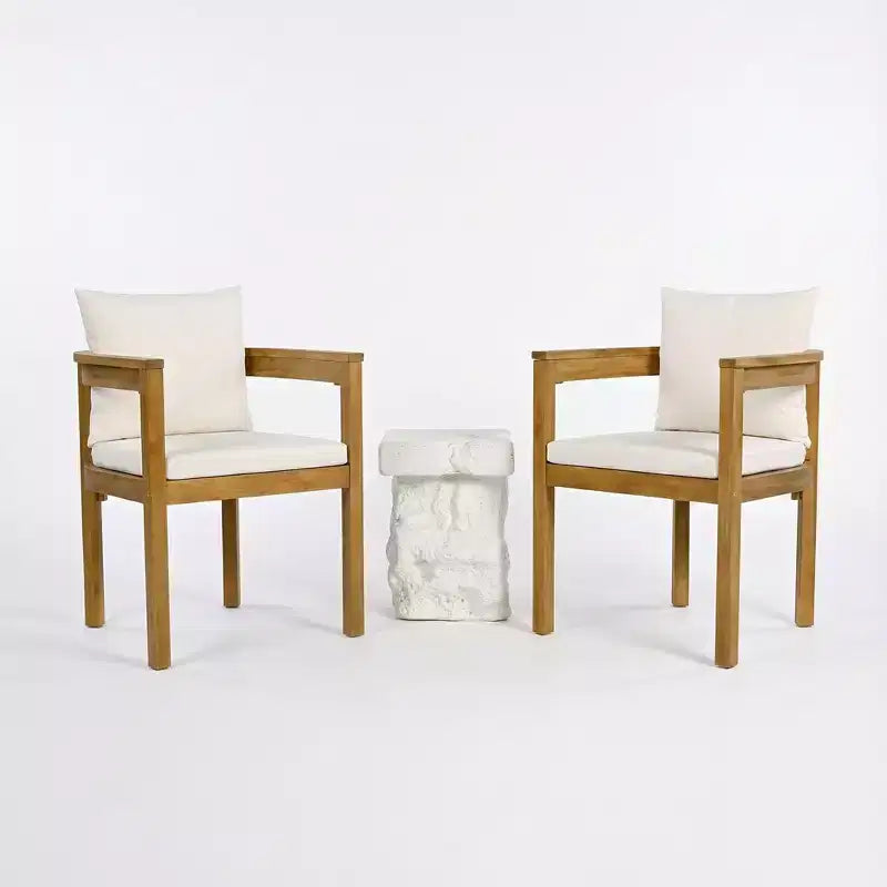 Christopher Knight Home Bora Modern 3 Piece Patio Dining Set with Lightweight Concrete End Table and 2 Acacia Rope Arm Chairs