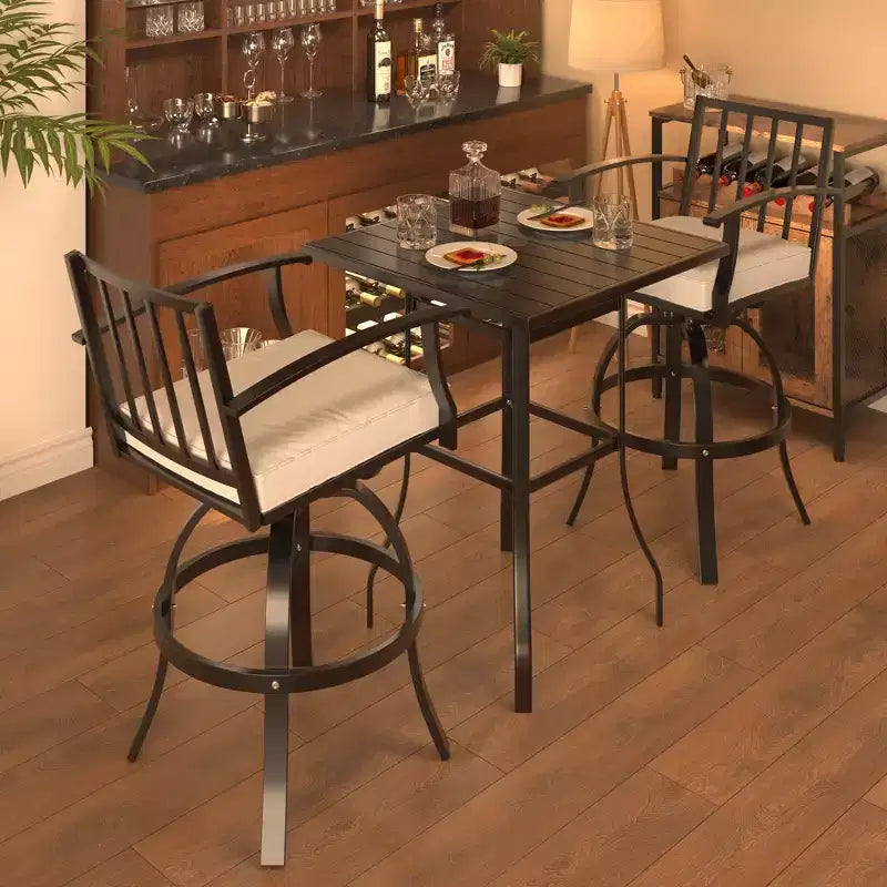 ALAULM 3PCS Patio Bar Set, Patio Table Set w/2 High Barstools&1 Bar table, for Kitchen, Lawn, Patio