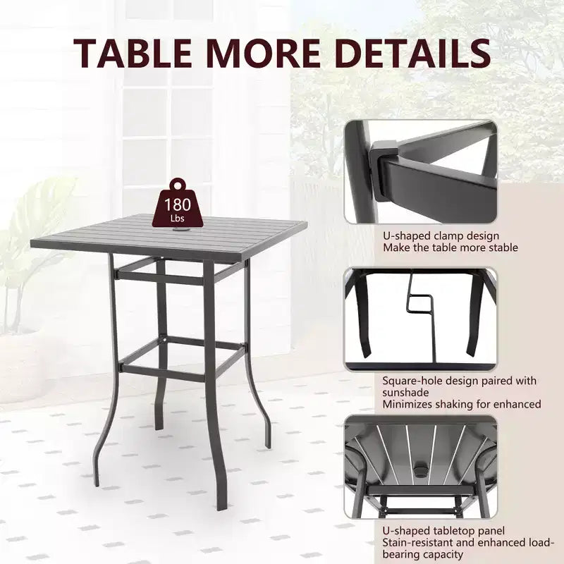 ALAULM 3PCS Patio Bar Set, Patio Table Set w/2 High Barstools&1 Bar table, for Kitchen, Lawn, Patio